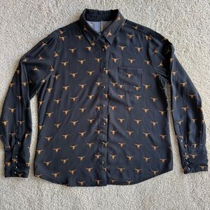 Stetson Western Shirt Womens Large Black Longhorn Skull Print Button Up Rayon